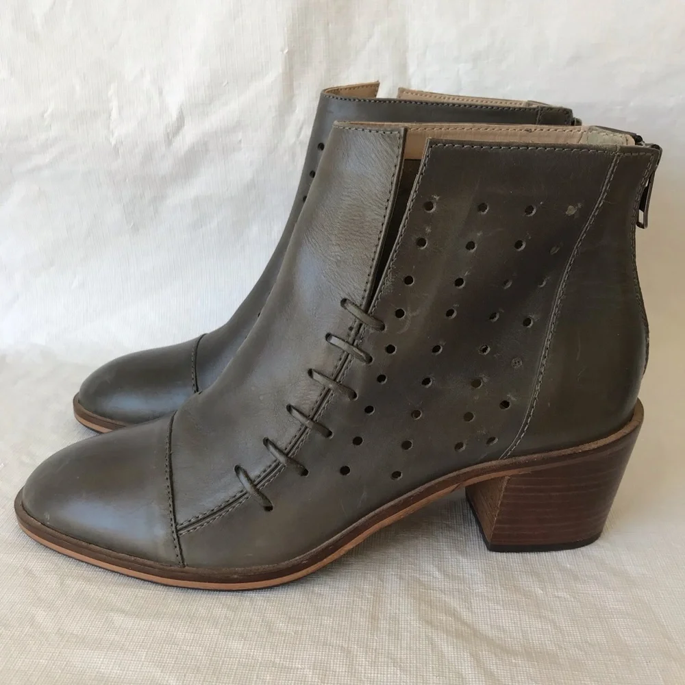 Journee Perforated Grey Heeled Ankle Booties